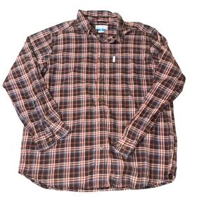 Columbia Mens Plaid Long Sleeve Button Down Shirt Brown Blue XL